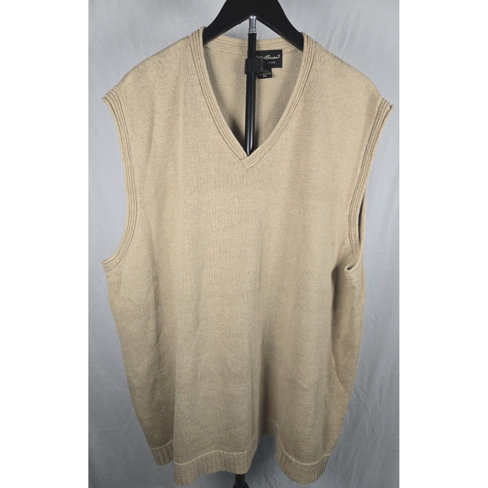Vintage Y2K Eddie Bauer XXL Tall Linen Cotton Sweater Vest Beige Preppy Academia